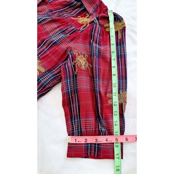 Desigual Women's Red Plaid Embroidered Babydoll Flowy Mini Dress Size Small - Picture 7 of 8